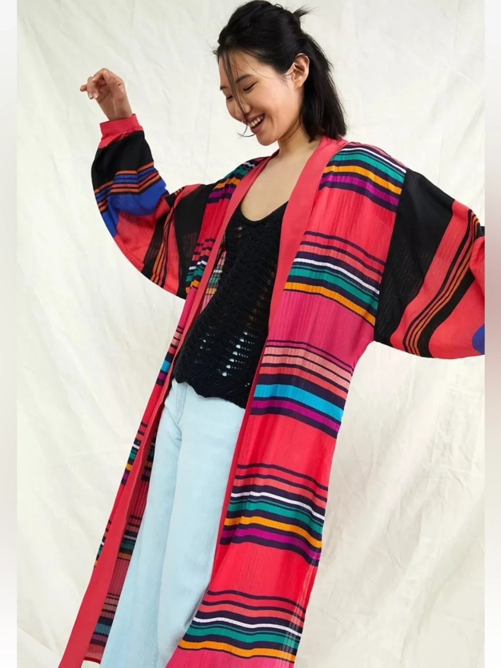 Anthropology conditions apply stripe kimono duster summer flowy boho maximal